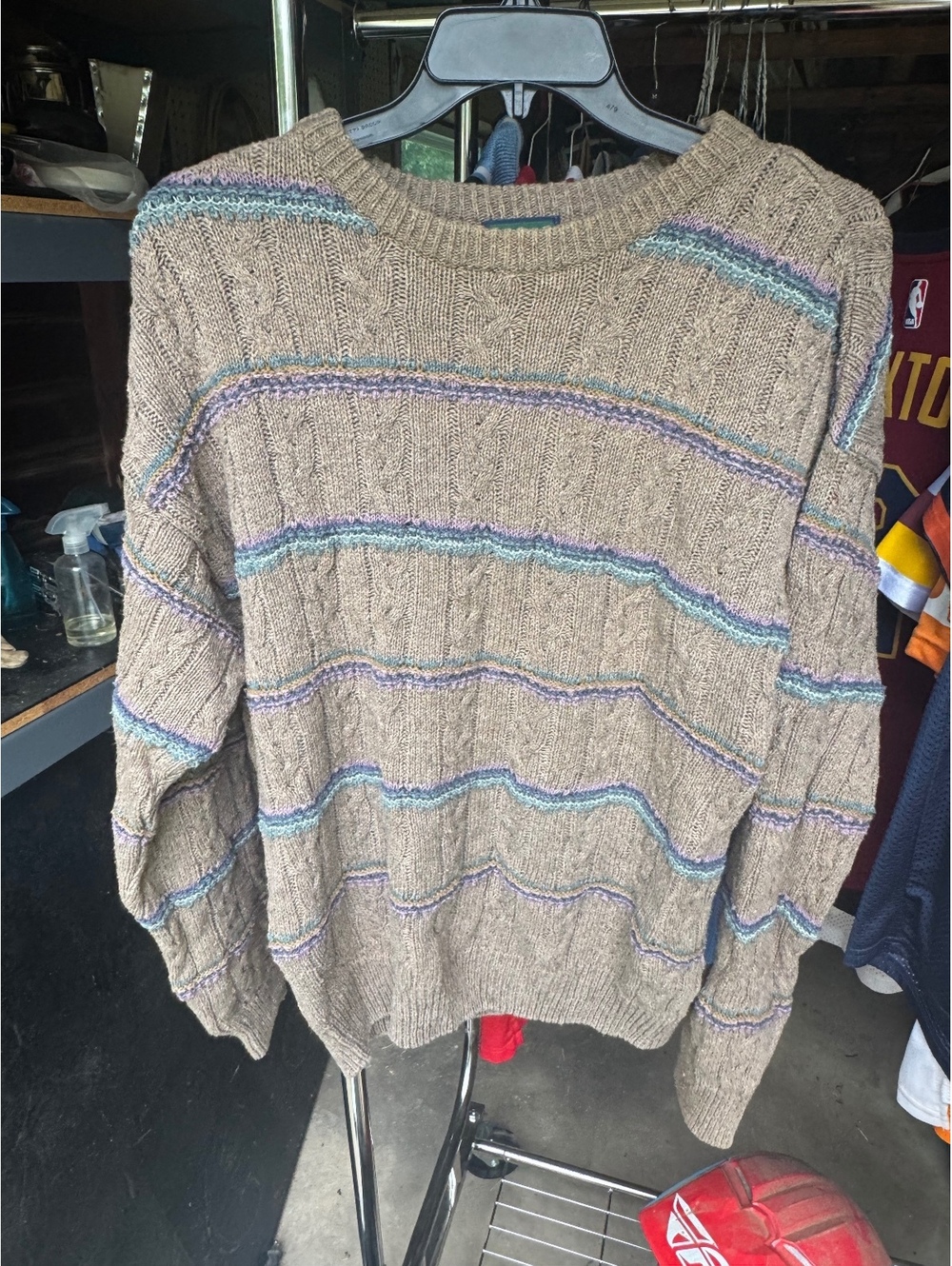 VINTAGE STRIPED CABLE KNIT 80S SWEATER BROWN